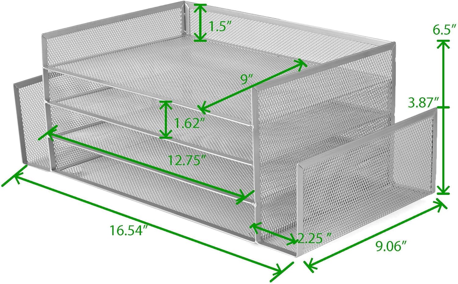 Mind Reader Desk Organizer with 2 Side Storage Compartments, Silver