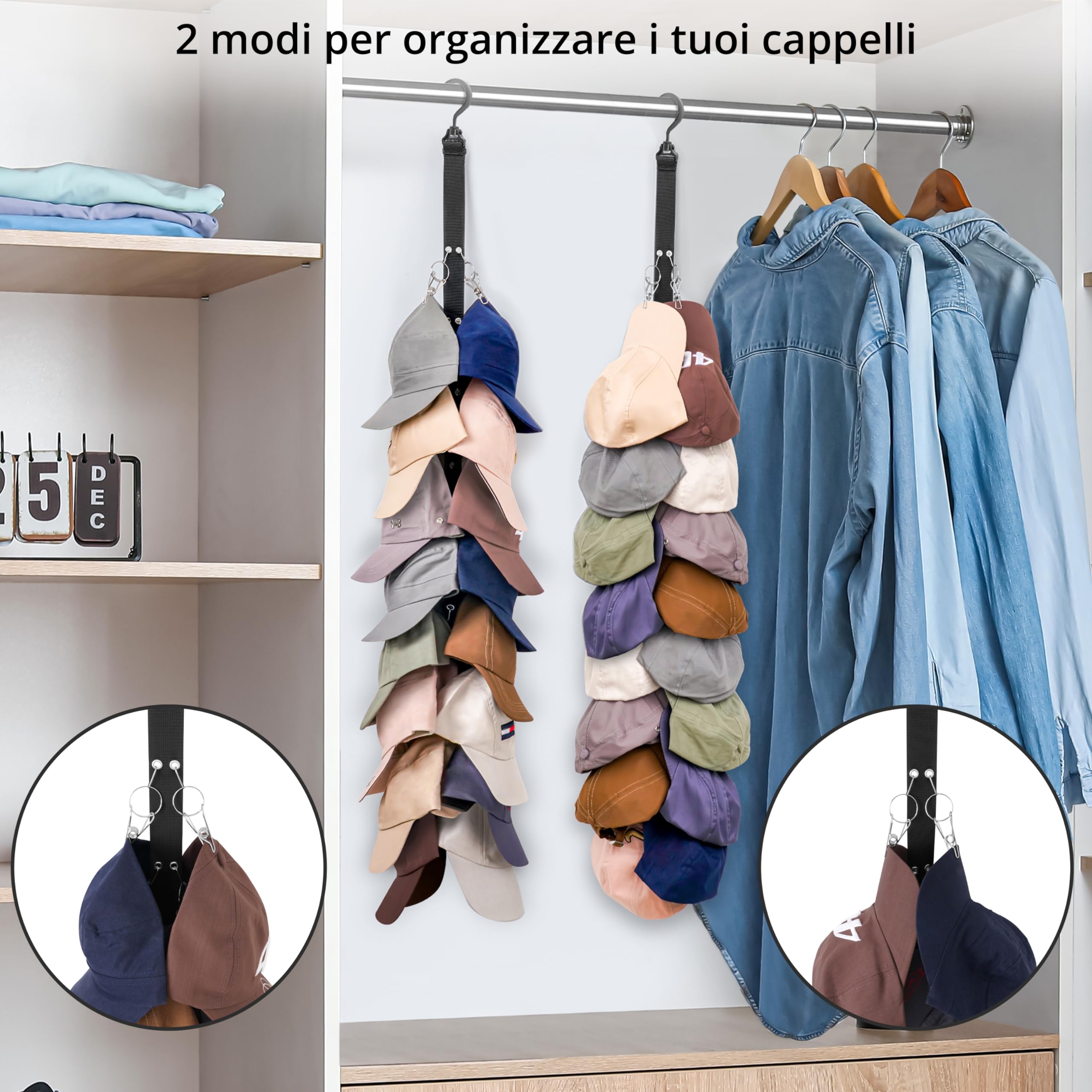Organizzatore Cappelli Da Parete Winter Shore - 2 Pezzi Con 32 Clip Acciaio, Per Cappelli E Berretti, 100 Cm - Foto 2