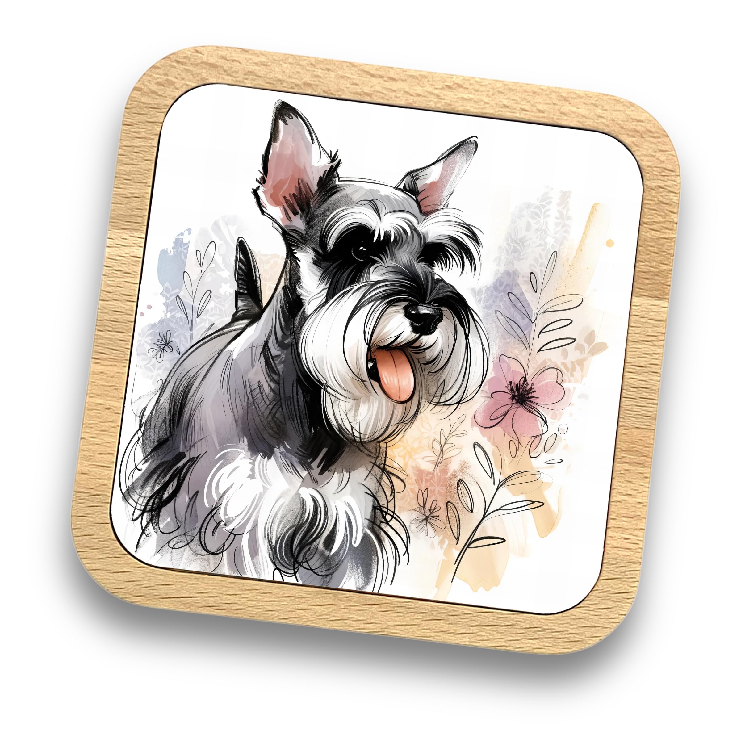 Miniature Schnauzer Gift Idea Wooden Coaster, 20+ Breeds Available!, Gift for Dog Dad Dog Mum, Lovers, Owners, Walkers