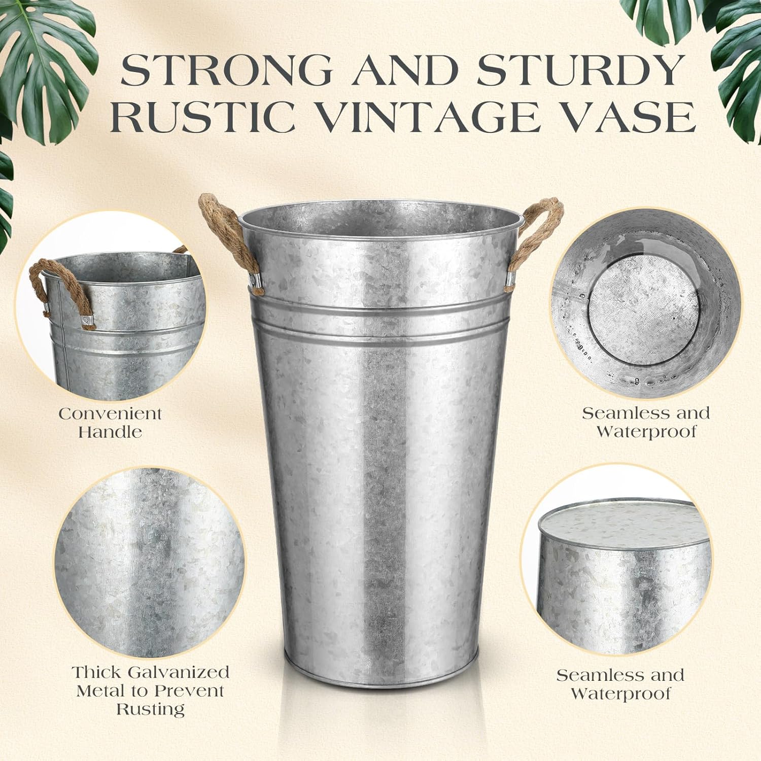 Bokon 12 Pcs 12 Inch Flower Buckets Bulk Wedding Bar Supplies Galvanized Large Farmhouse Metal Vase for Cut Flower with Handle Planter Sparkler Tin Holder French Centerpiece Florist Rustic Pail