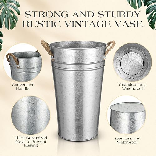 Miniatura 3 de Bokon 12 cubos de flores de 12 pulgadas a granel, suministros de bar de boda, jarrón de metal galvanizado grande para flores cortadas con asa,