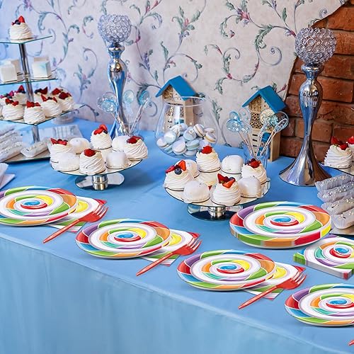 Miniatura 5 de Juego vajilla 96 piezas de suministros para fiesta de Candyland, 24 invitados, platos de postre y servilletas de piruleta decoración fiesta niños y