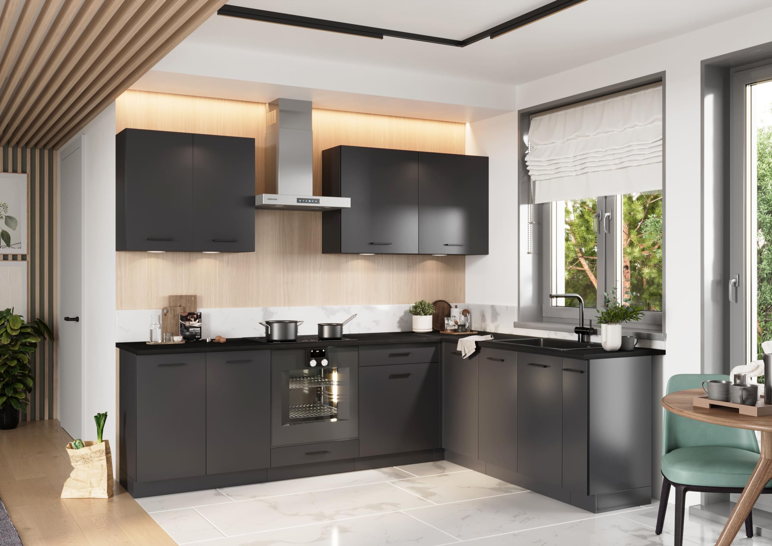 Cocina en L completa 200 y 260 cms color Gris Grafito Gama Media ref-41a