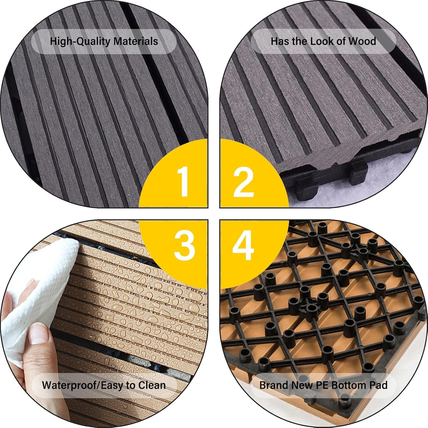 Dalles et lames de terrasse en composite, La plate-forme extérieure en bois de verrouillage tuile les pièces multicolores 300x300x20mm 9(Grey)