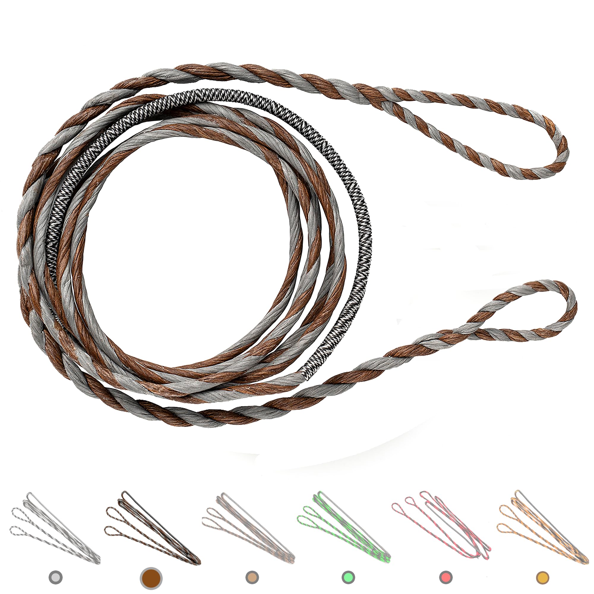 Deerseeker Flemish D97 Bow String Handmade Twist Bowstring 16 Strands 54-70in Fast Flight for Traditional Longbow Recurve Bow Replacement Archery Accessories (Gray+Brown, AMO 62"(Actual Length 58"))