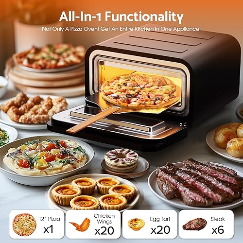 Miniatura 2 de Horno de pizza de interior, máquina para hacer pizza de encimera con 6 programas, máximo 840 F para pizzas de 12 pulgadas, máquina de pizza