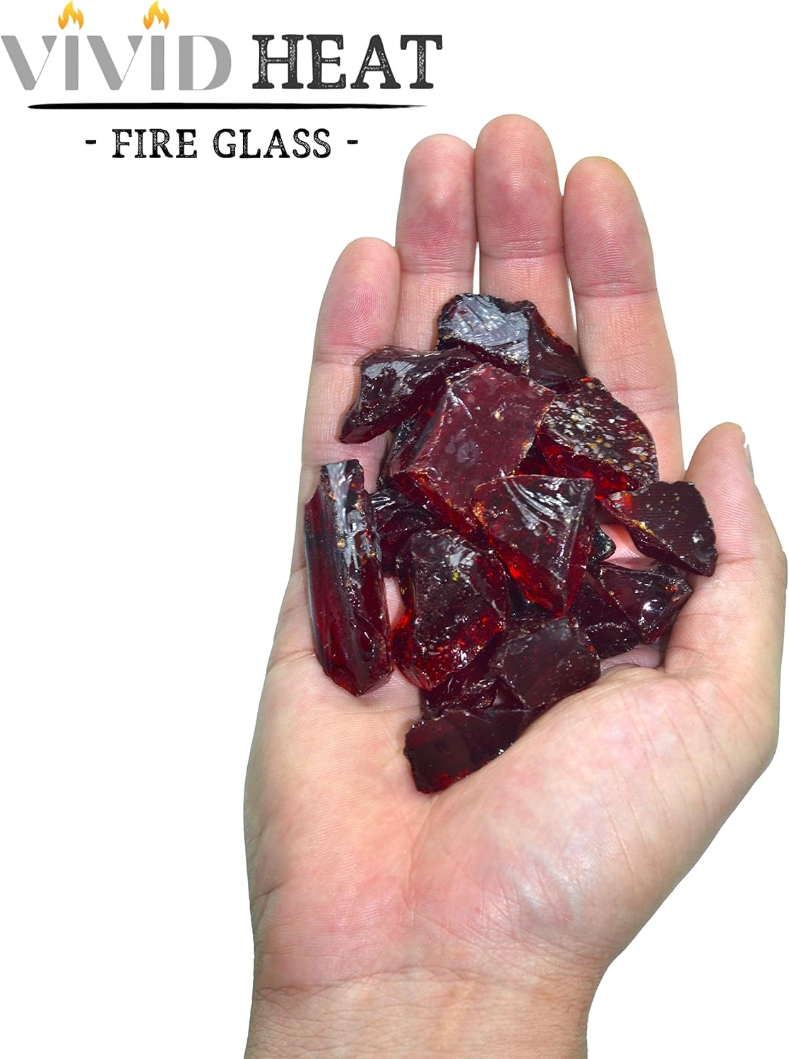 (5-POUNDS Ruby Red Premium Indoor & Outdoor Crushed Fire Glass Rock Large 1/2, 3/4 & 1" inch Chunky Size - Glass for Use in Gas Fire Pit, Fireplace, Fire Table Etc. (Ruby Red)
