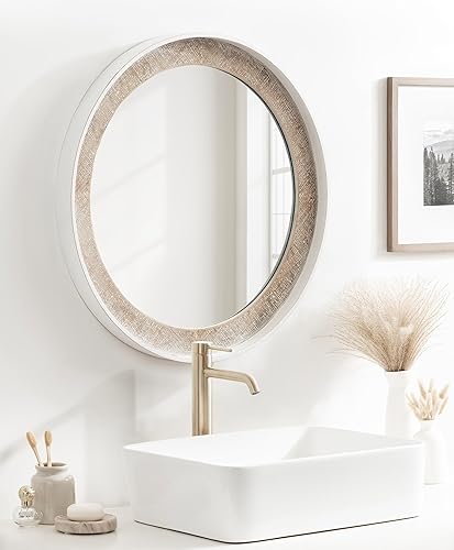 Miniatura 3 de Kate and Laurel Warbrook - Espejo de pared redondo rústico, 26 pulgadas de diámetro, marrón rústico y blanco, espejo de círculo costero con detalles