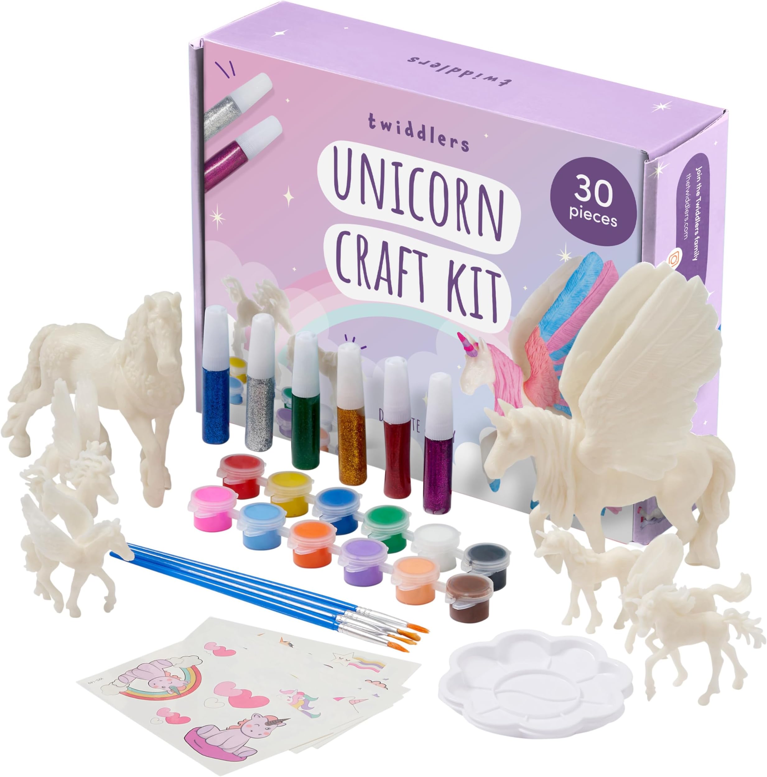 THE TWIDDLERS Paint Your Own Unicorns Painting Kit with Creative Colourful Glitters & Stickers - Birthday Party Art & Crafts, Girls Toy Gift Set for Kids