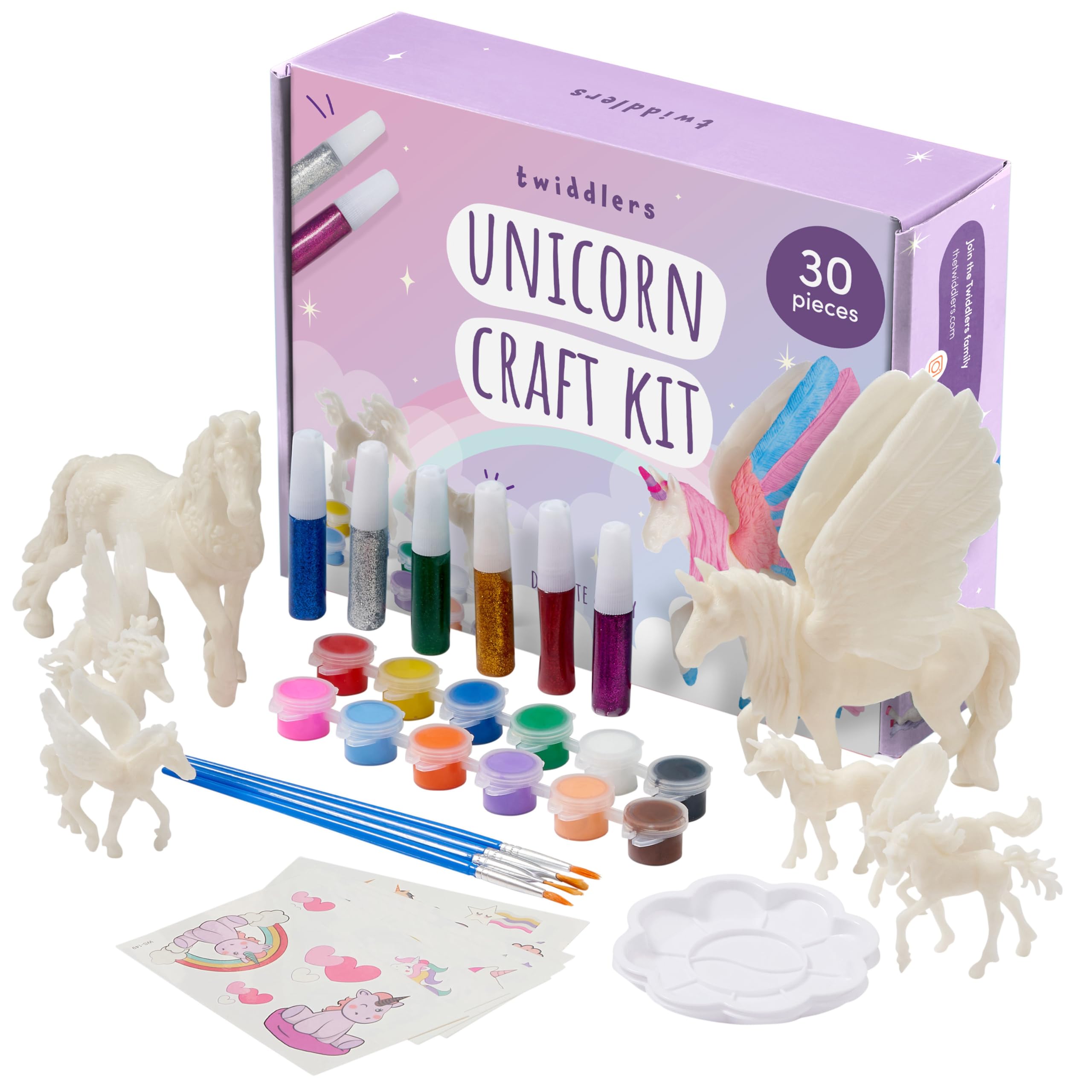 THE TWIDDLERS Paint Your Own Unicorns Painting Kit with Creative Colourful Glitters & Stickers - Birthday Party Art & Crafts, Girls Toy Gift Set for Kids