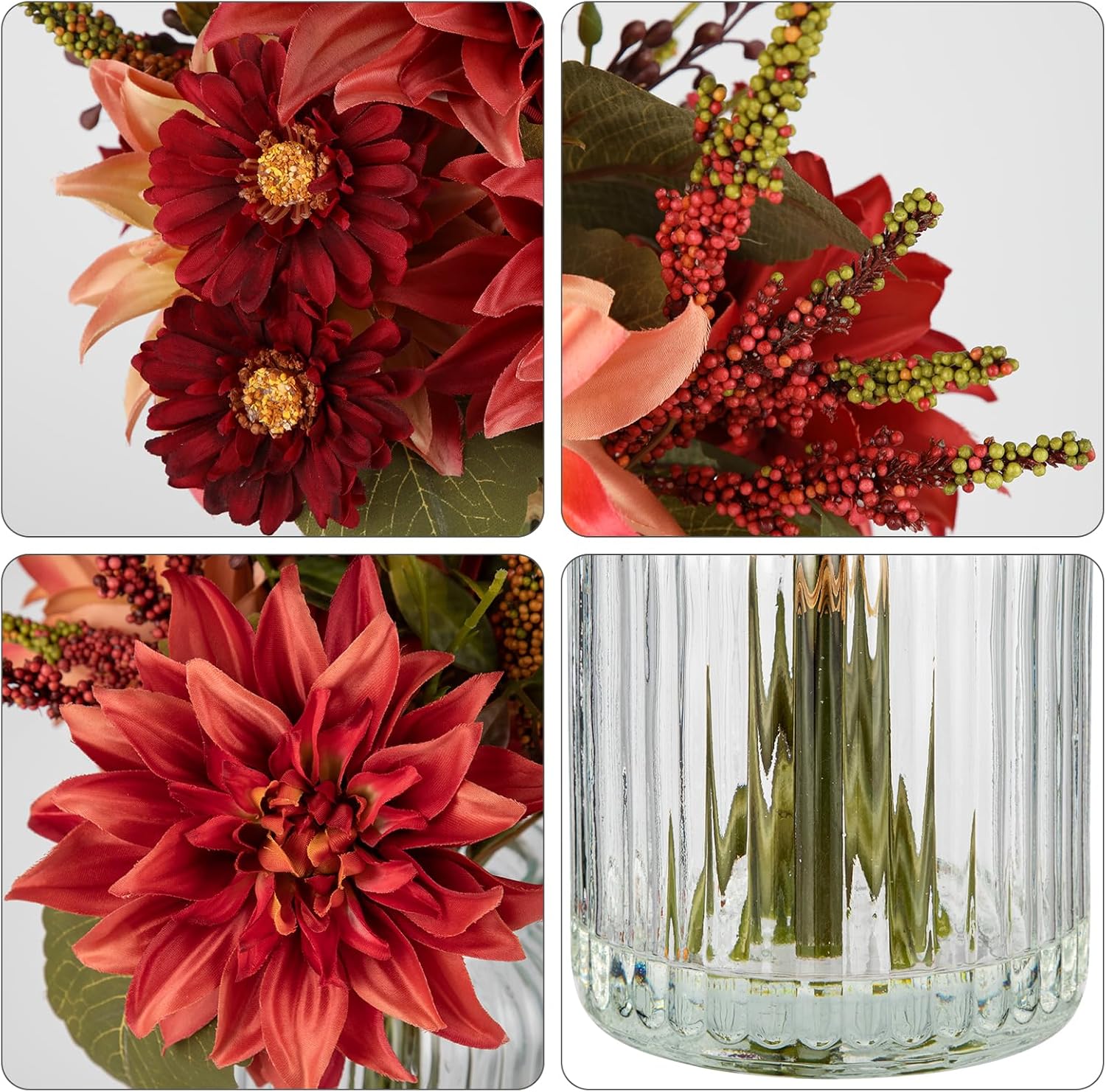 Briful Fake Fall Flowers with Vase, Artificial Fall Dahlia & Mum Silk Floral Arrangement with Glass Vase Faux Autumn Flowers Bouquet for Home Office Room Coffee Table Centerpiece Wedding Decoration - Image 3