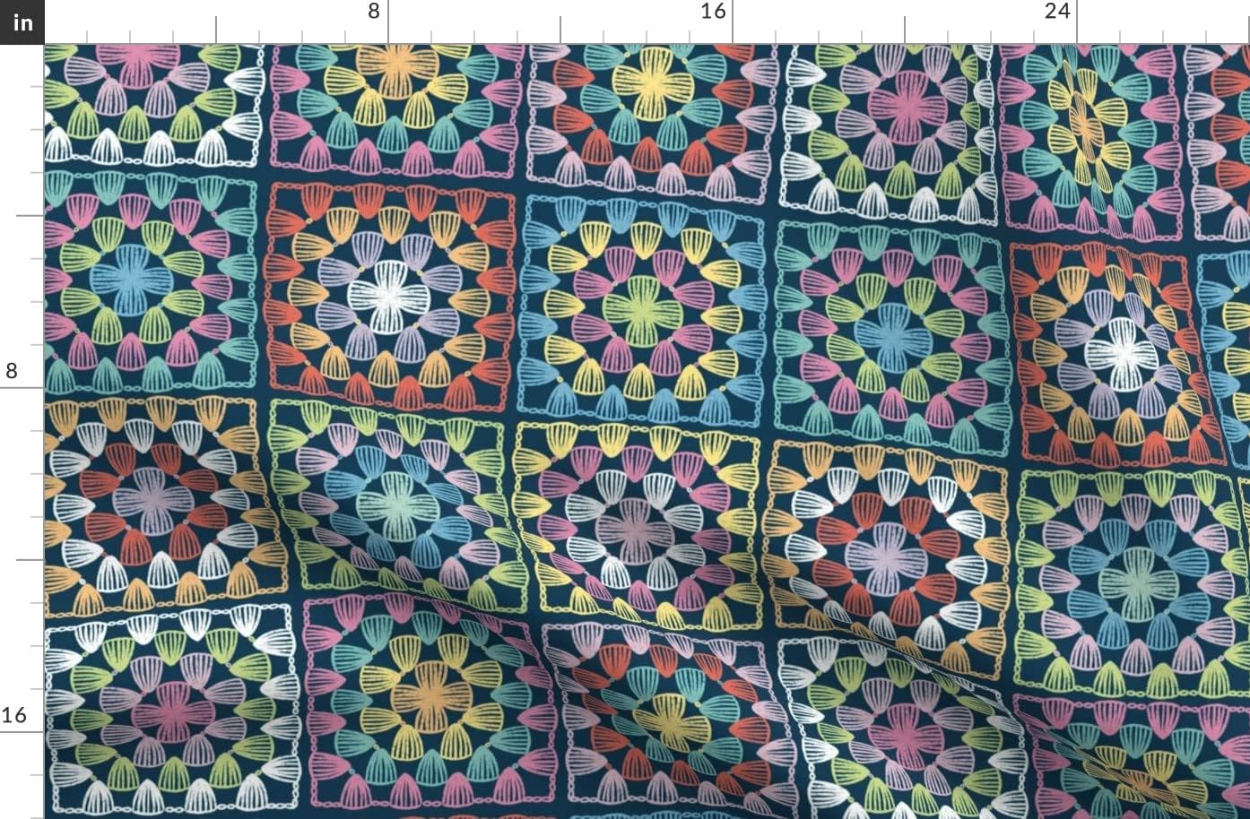 Spoonflower Fabric - Granny Square Crochet Look Vintage Knitting Look Printed on Organic Cotton Sateen Fabric by The Yard - Sewing Quilting Apparel Home Decor