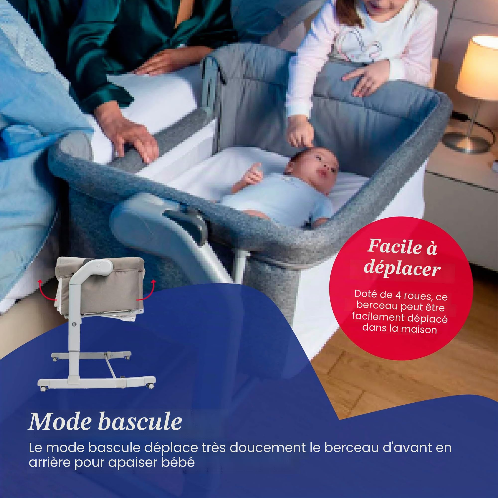 Chicco Next2Me Magic Evo Berceau de cododo pour bébé, Compatible avec différents Lits, Mode à Bascule, Hauteur réglable, barrière coulissante, 4 Roues, Bonne Circulation de l'air, Matelas et Sac