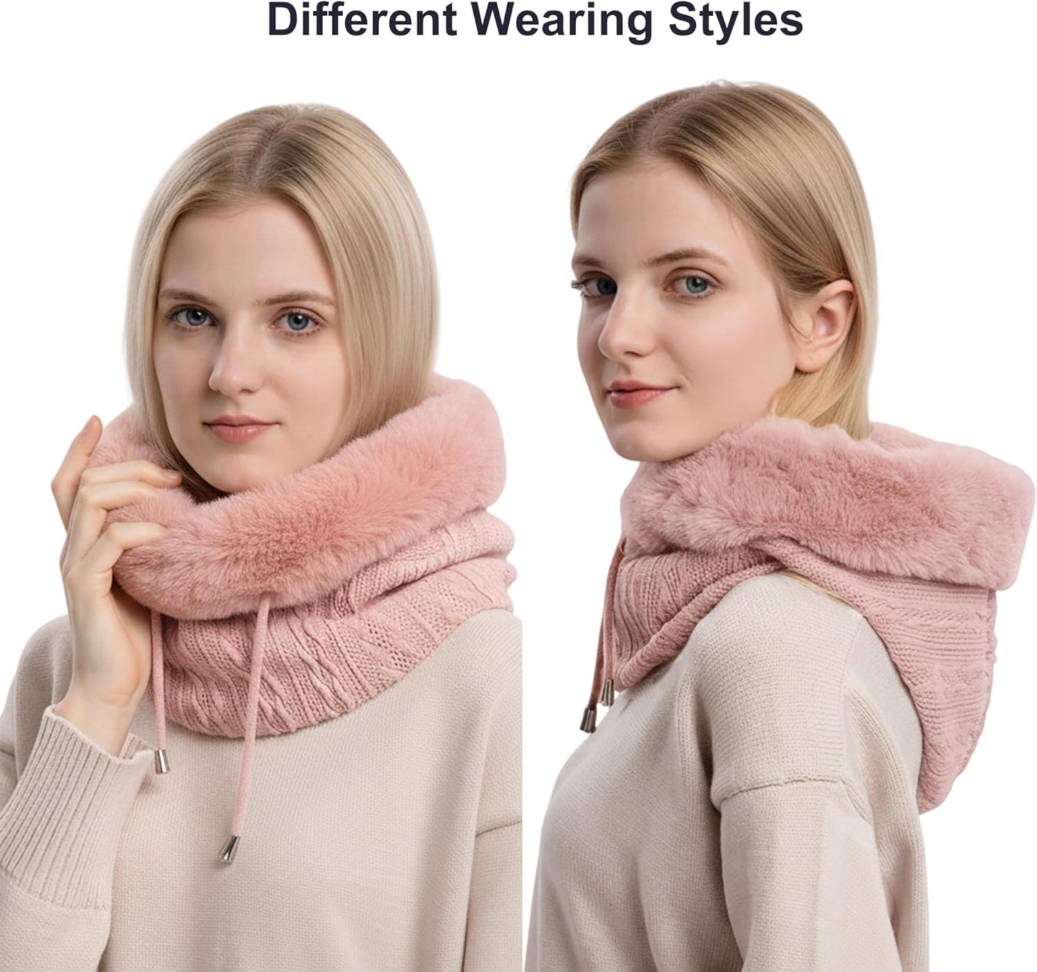 HUAMULAN Women Winter One Piece Beanie Hat Slouchy Fleece Balaclavas Face Mask Neck Scarf Set Earmuff Ski Snow Knit Hats - Image 4