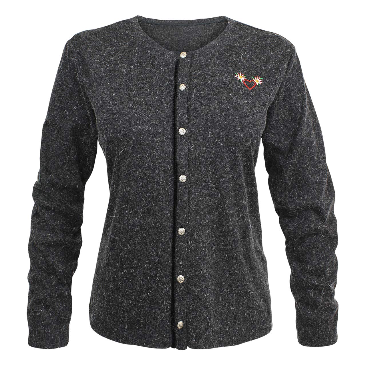 Trachtenstrickjacke Strick Damen Grau Schwarz Meliert Vegan