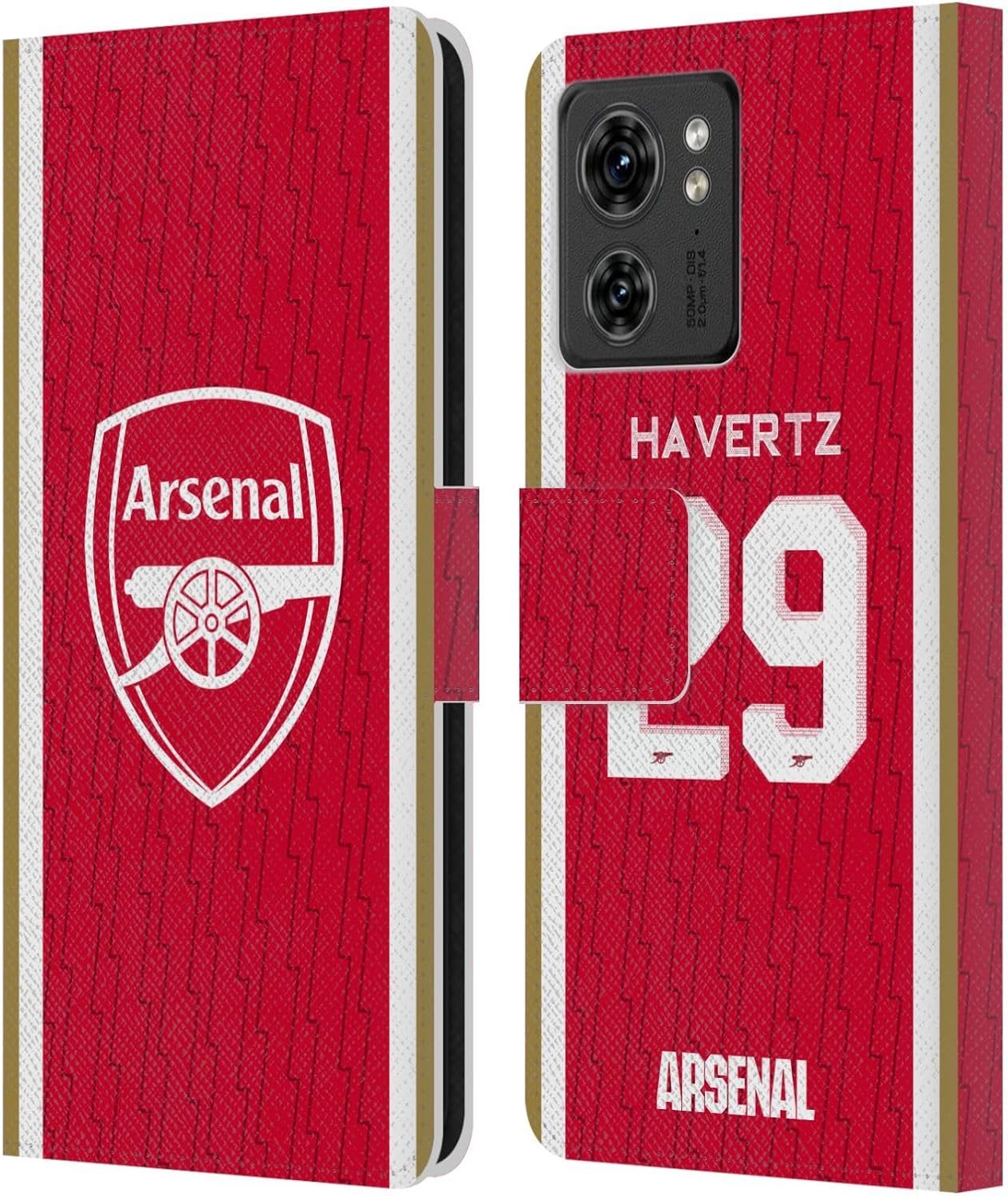 Head Case Designs Officially Licensed Arsenal FC Kai Havertz 2023/24 Players Home Kit Leather Wallet Case Compatible with Motorola Moto Edge 40/Edge (2023)
