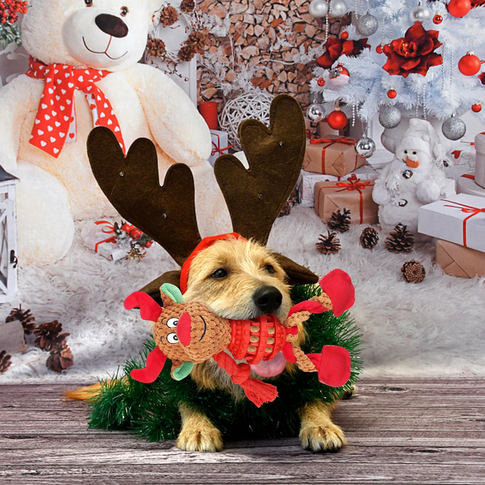 CHAWONER Weihnachts Hundespielzeug - Quietschendes Rentier Für Kleine & Mittelgroße Hunde