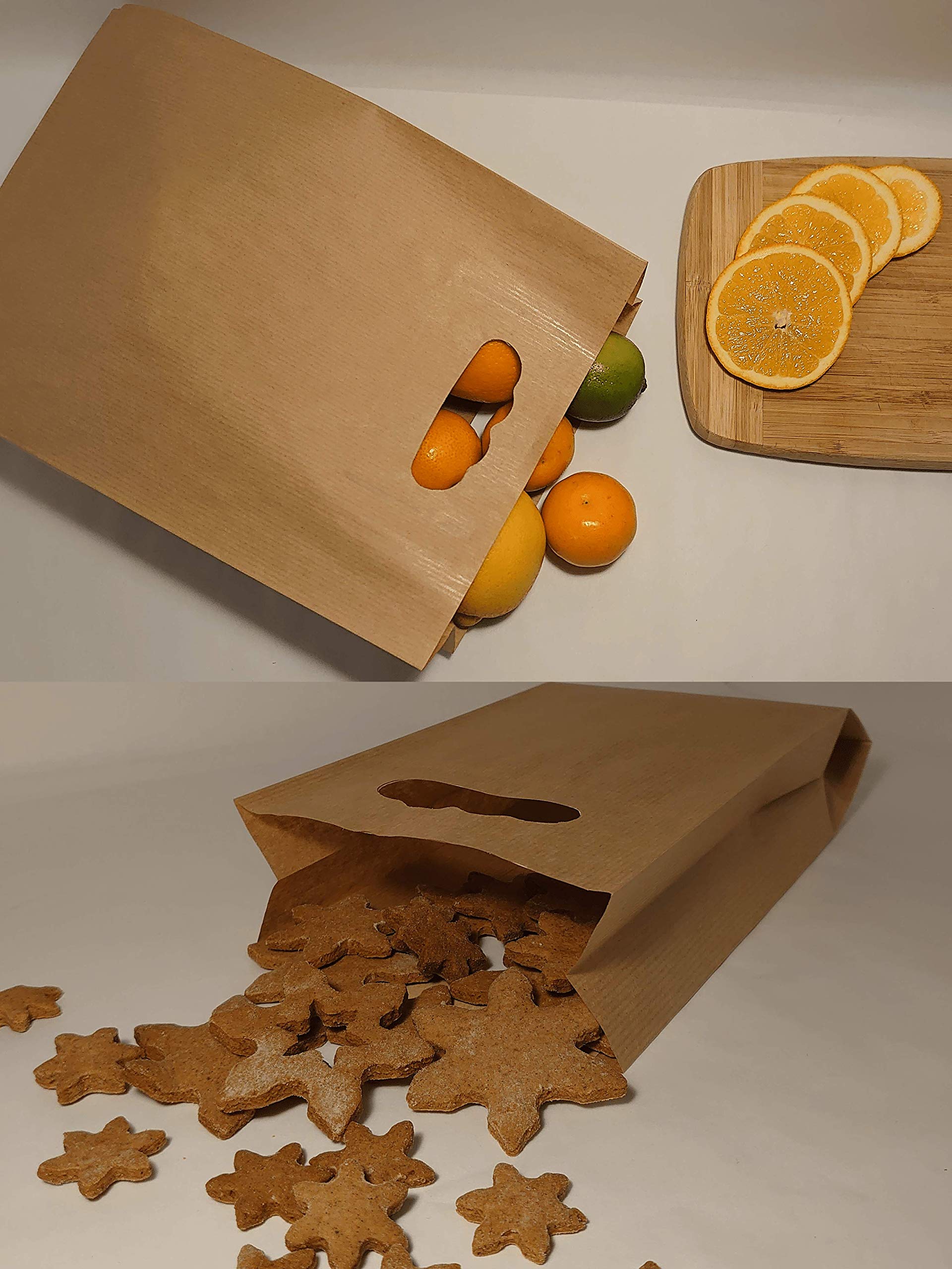 50 szt. Brązowe torebki papierowe - 15 x 27 x 6,5 cm, z otworem na uchwyt, małe torby na prezenty i kalendarz adwentowy DIY