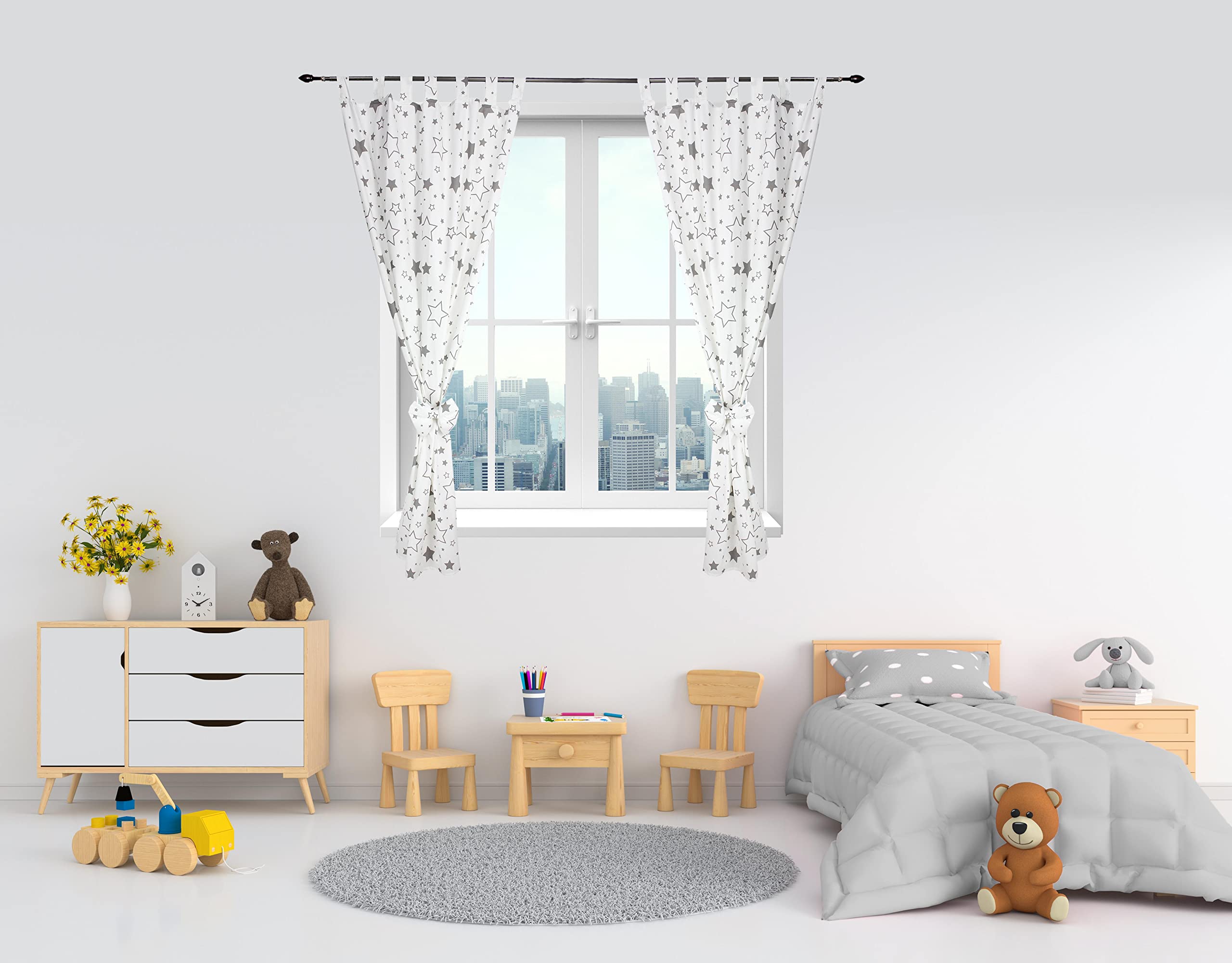 TupTam Rideaux pour Chambre d'enfant avec Passants 2 pcs, Gris/Galaxy, 155x95 cm
