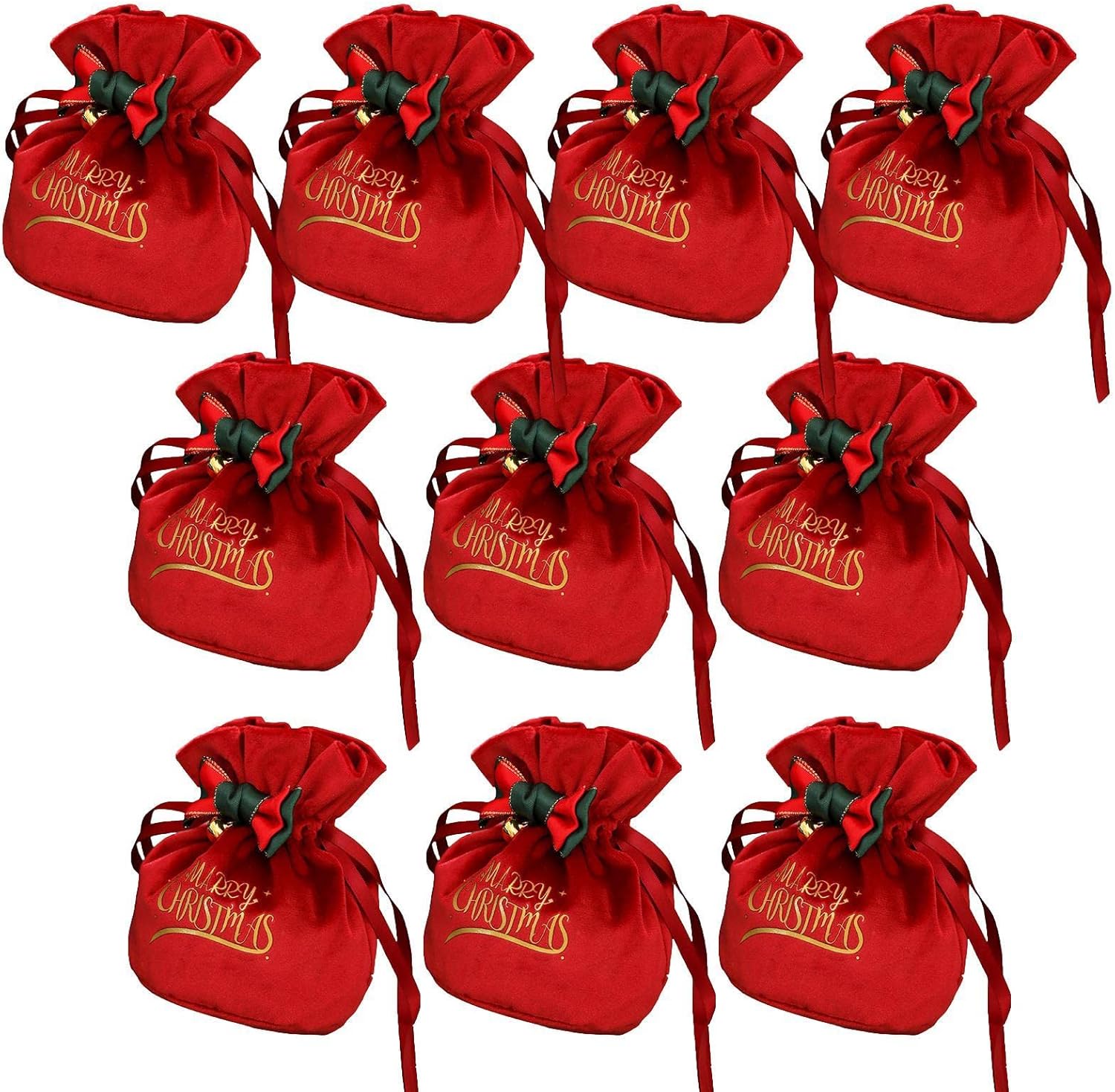 ベルベット ギフトバッグ、メリー クリスマス キャンディ バッグ 10 個セット トリート ジュエリー ドローストリング ポーチ リ