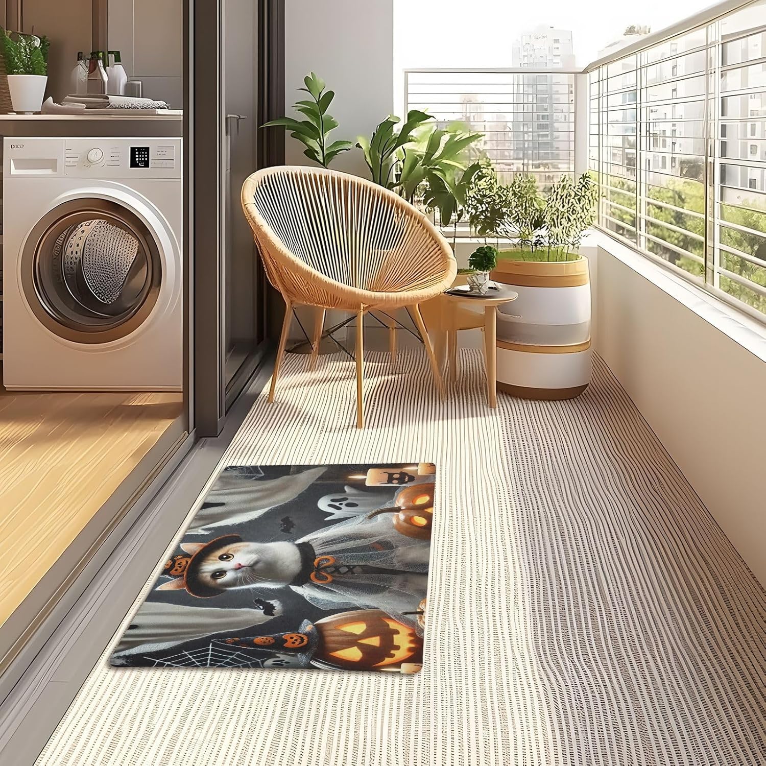 ODAWA Cool Cat Black Doormats, 32x20 Sturdy Front Door Mat Non Slip Low Profile Indoor Outdoor Door Mat