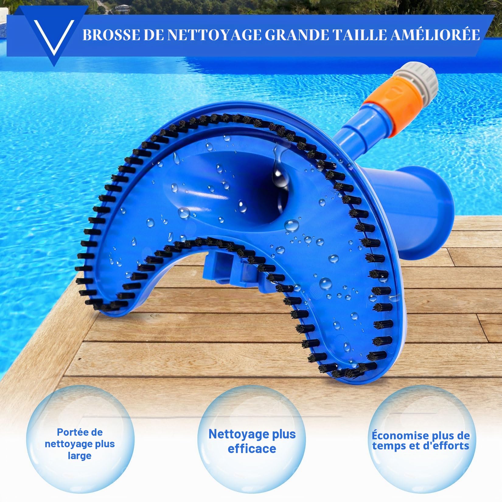 Idota Aspirateur de piscine 160 cm avec brosse incurvée élargie, 4 barres en aluminium rallongées amovibles et renforcées, pour fond de piscine