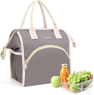 LOKASS Lunch Bag Women Insulated Lunch Box Wide-Open Lunch Tote Bag Large Cooler Bag for Work Picnic Hiking Beach（Dark Gray）