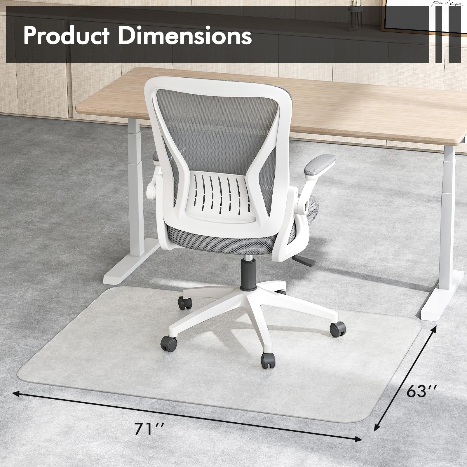 GIANTEX Bodenschutzmatte 180 x 160 cm, Bürostuhl Unterlage, transparente Unterlegmatte rutschfest für Schreibtischstuhl & Computerstuhl, Schutzmatte Stärke 1,5mm für Parkett & Laminat