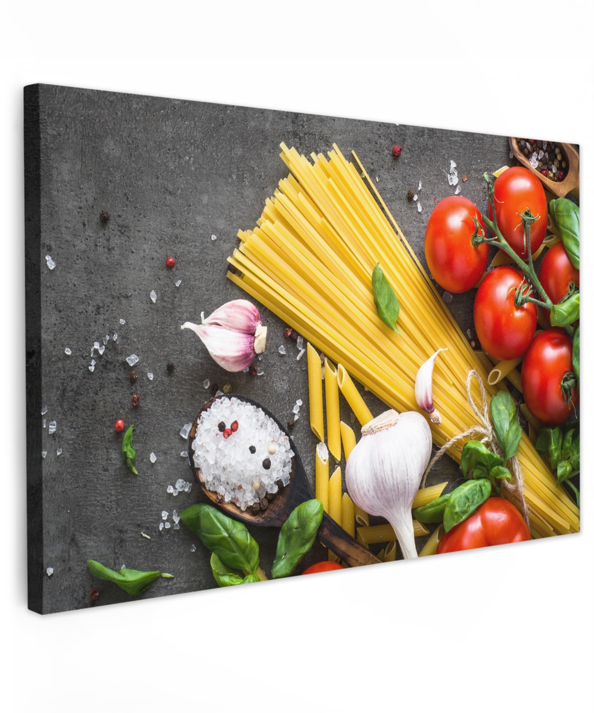 MuchoWow© Canvas Wall Art 47"x31" / 120x80 cm Decor Prints for Living Room Decorative Canvases Hall Artwork Pasta - Herbs - Tomato - Spices - Rustic — image 1