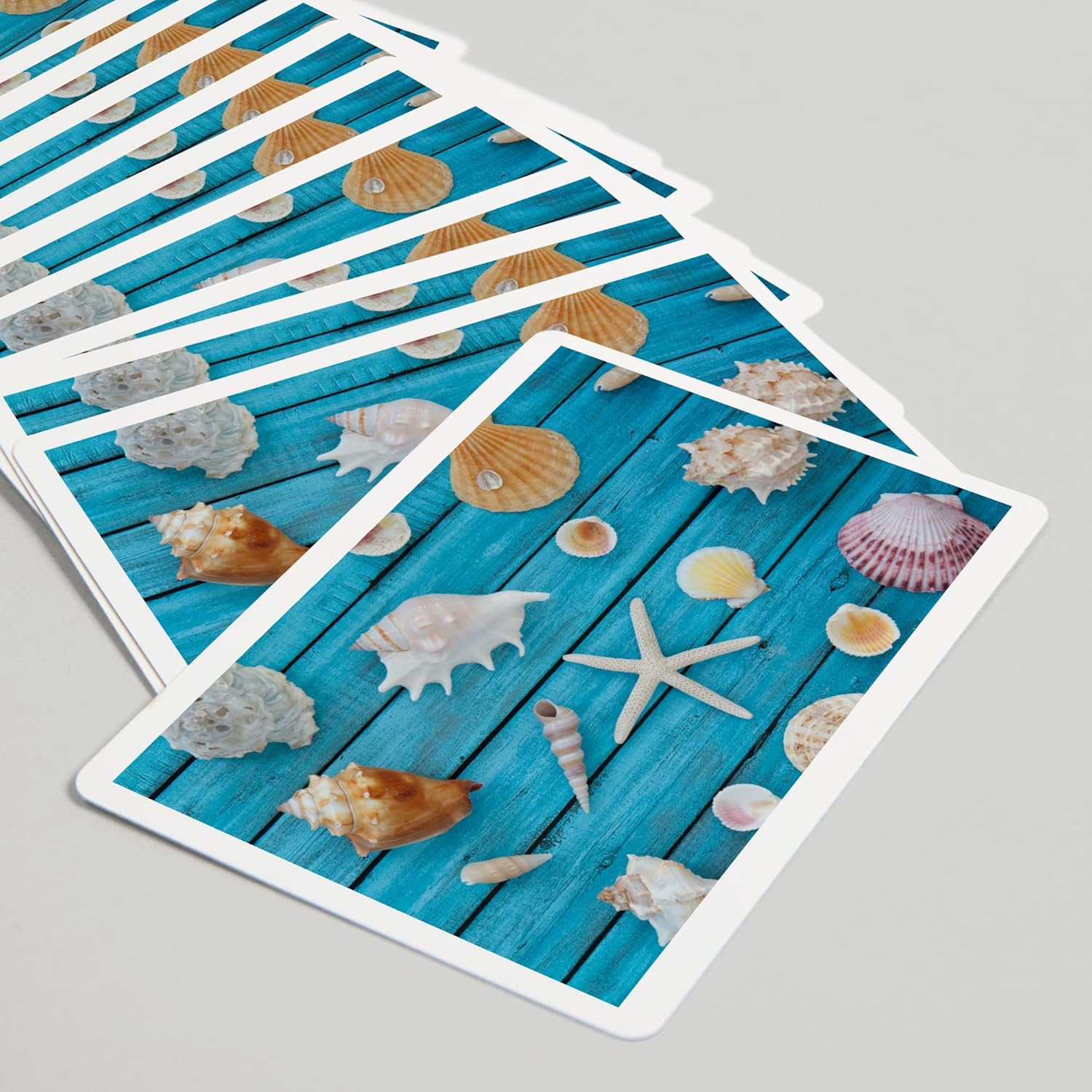 Lantern Press Seashells on Blue Wood, 52 Playing Cards for Adults, Poker Size Card Deck