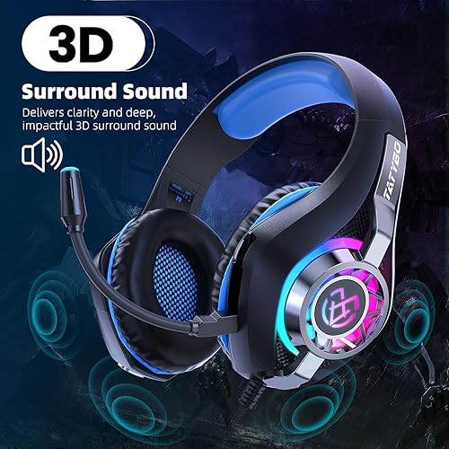 Vista 3 de Auriculares para juegos para PC, PS5, interruptor, móvil, auriculares para juegos para Nintendo con micrófono con cancelación de ruido, sonido