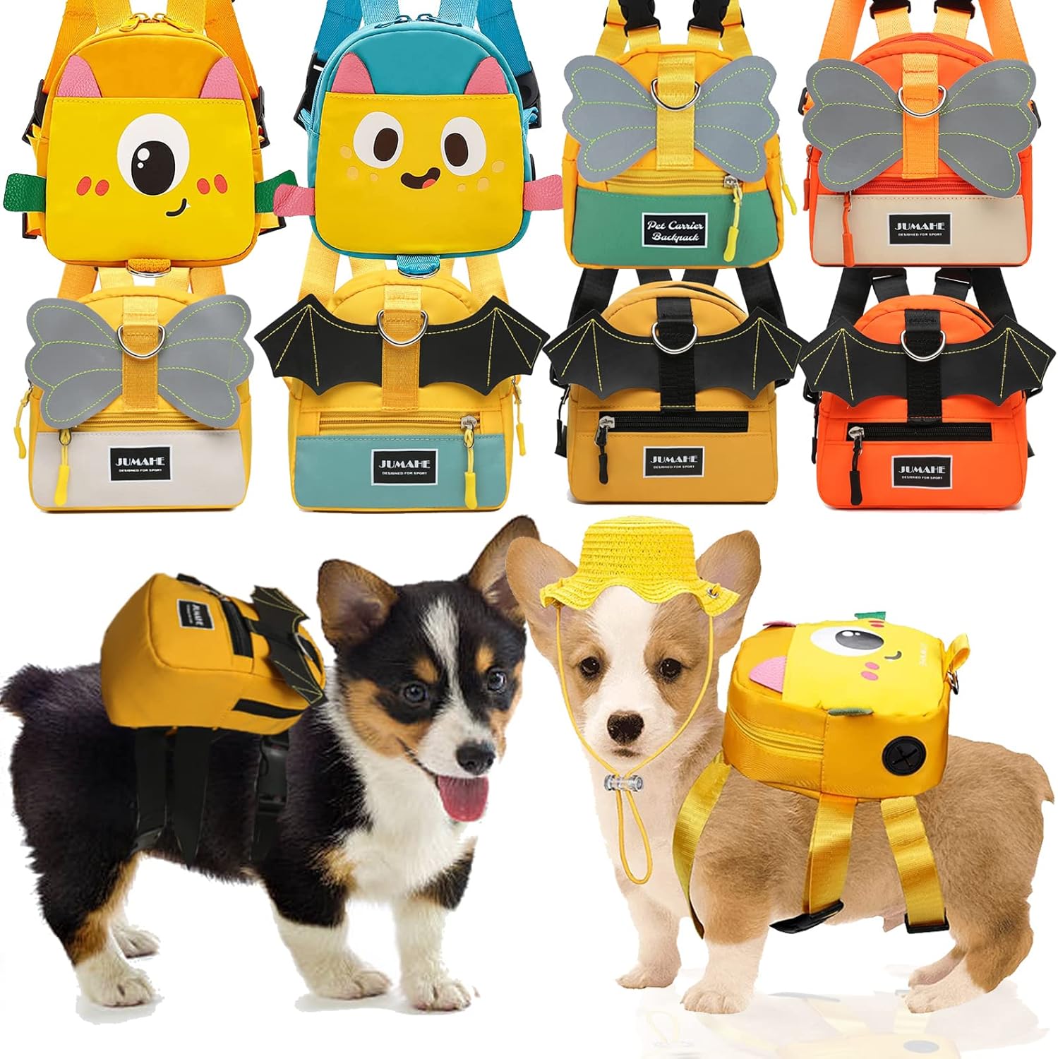 Dog Backpack Harness, No-Pull Pet Hiking Backpack Dog Carrier Backpacks Cute Adjustable Puppy Backpack for Outdoor Walking Traveling Puppy Bag Vest with D-Ring for Small Medium Dogs (1PC, G) : Pet Supplies