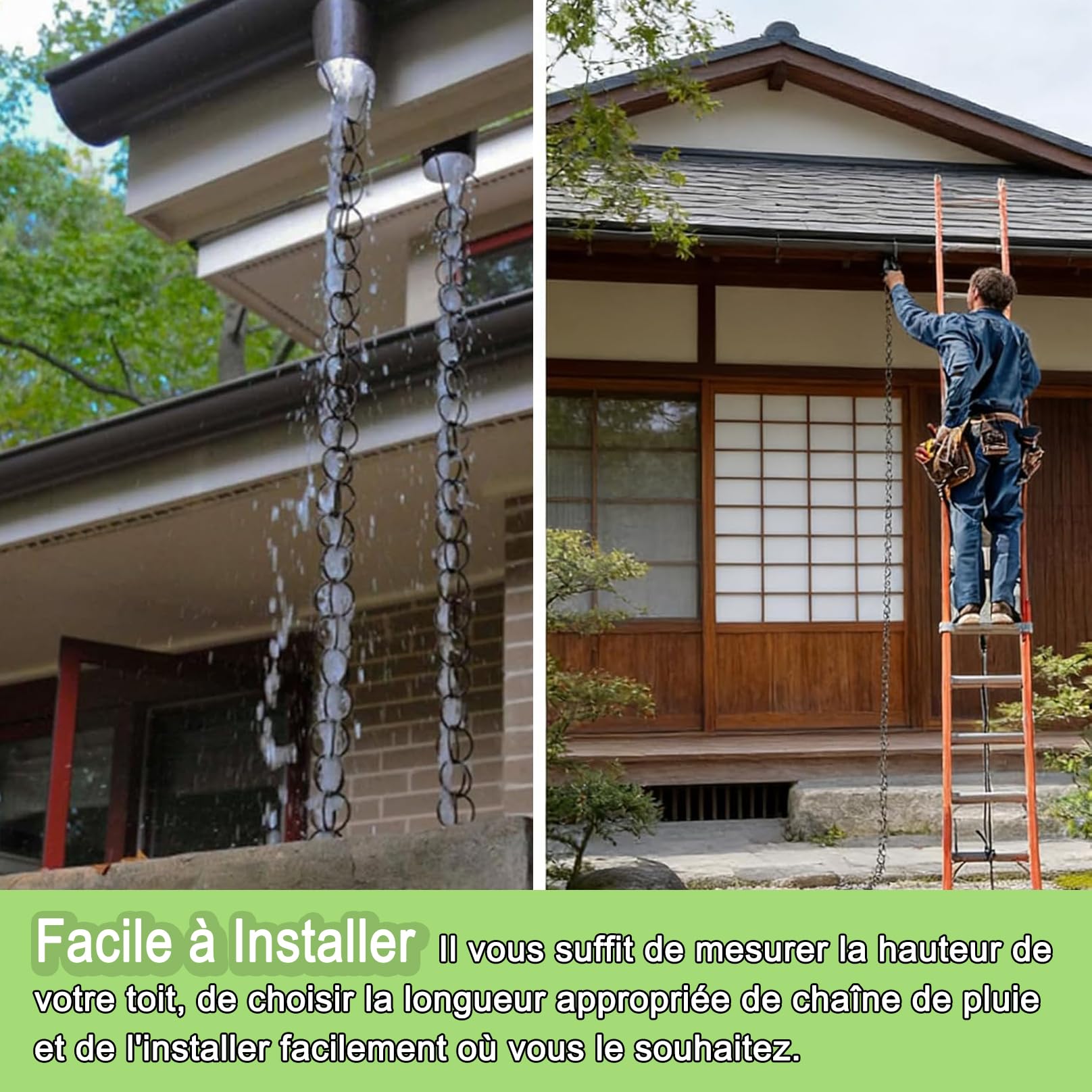 Chaine de Pluie pour Gouttiere, Chaine Gouttiere en Alliage D'aluminium, Alternative aux Tuyaux de Traditionnels, pour l'Extérieur,la Maison,la Décoration du Jardin 1 pièce 3.5m