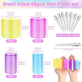 46pcs Hair Curlers Rollers, Cludoo Jumbo Big Hair Roller Sets with Stainless Steel Duckbill Clip, 4 Size Self Grip Hair Curlers Rollers for Long Medium Short Thick Fine Thin Hair Bangs Volume