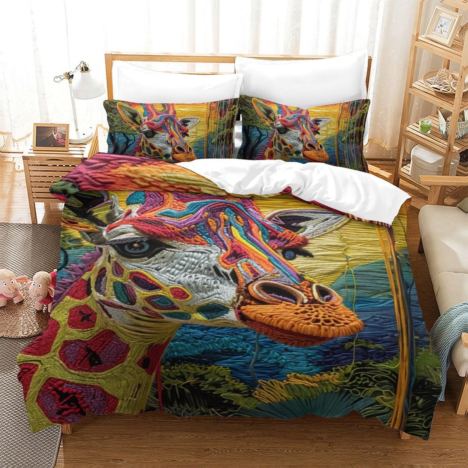 Parure de lit girafe colorée microfibre hypoallergénique facile à laver