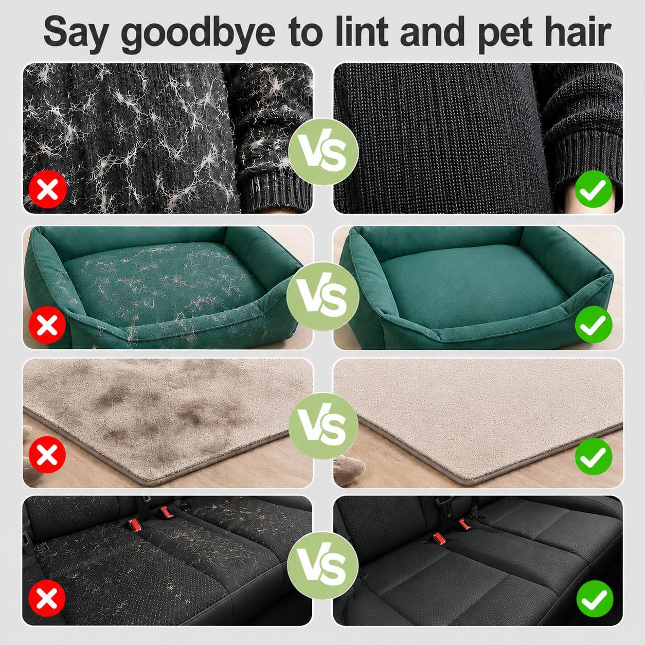 Guante de depilación de mascotas para gatos y perros, guante de aseo electrostático de cinco dedos mejorado, removedor de pelo de mascotas reutilizable para sofá, alfombra, asientos de coche y