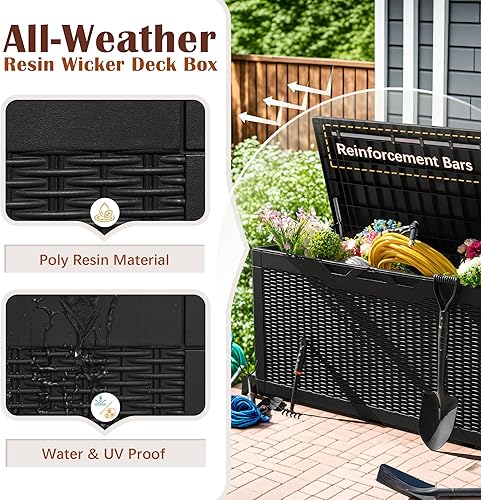 Miniatura 3 de Devoko Caja de cubierta de 100 galones, caja de almacenamiento impermeable al aire libre con cojín (negro)