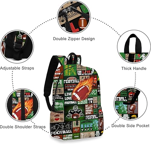 Miniatura 3 de Mochila escolar de fútbol de fuego para niños, mochila de fútbol de 17 pulgadas para escuela, fútbol, deportes, mochila para computadora portátil,