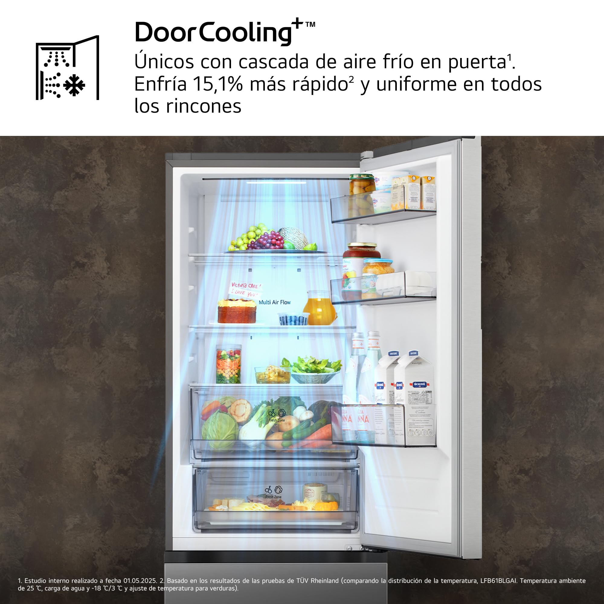 LG GBBSJ11DPY - Frigorífico Combi DoorCooling+, 1.86m, Clasificación D, Serie 200, Capacidad 333l, Inox antihuellas