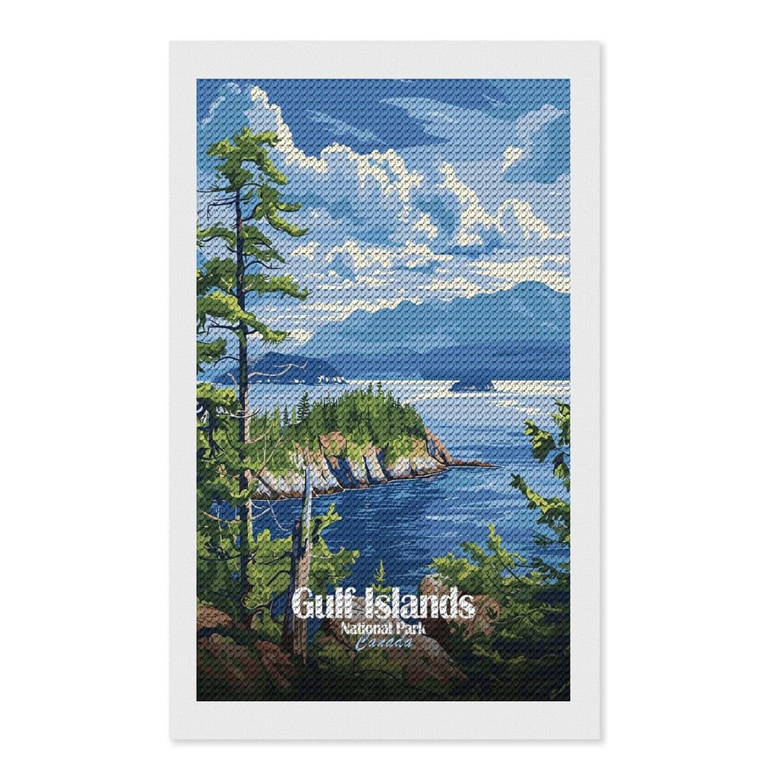 Junmoney Gulf Islands National Park Canada Round Drill Diamond Painting 12"x20", for Adults, Creative Leisure Activity, Office Decor, Holiday Gift Idea