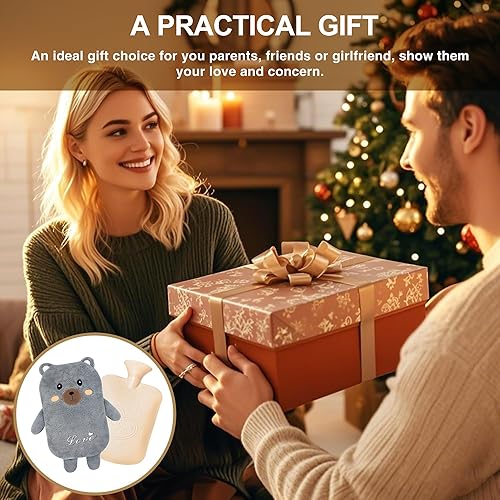 Miniatura 5 de Botella de agua caliente con tapa, bolsa de agua caliente, 2 litros de goma caliente con cubierta de cintura suave para el cuello, hombros, espalda,