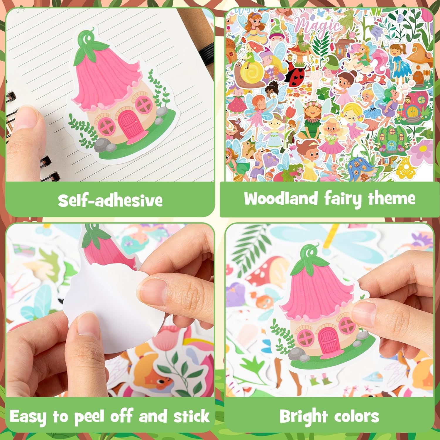 Haooryx Spring Woodland Fairy Sticker - 100 Pcs Hello Spring Woodland Fairy Waterproof Vinyl Reusable Laptop Sticker Coloring Book Scrapbook Water Bottle Page Activity Pad Party Favors Gift Skateboard
