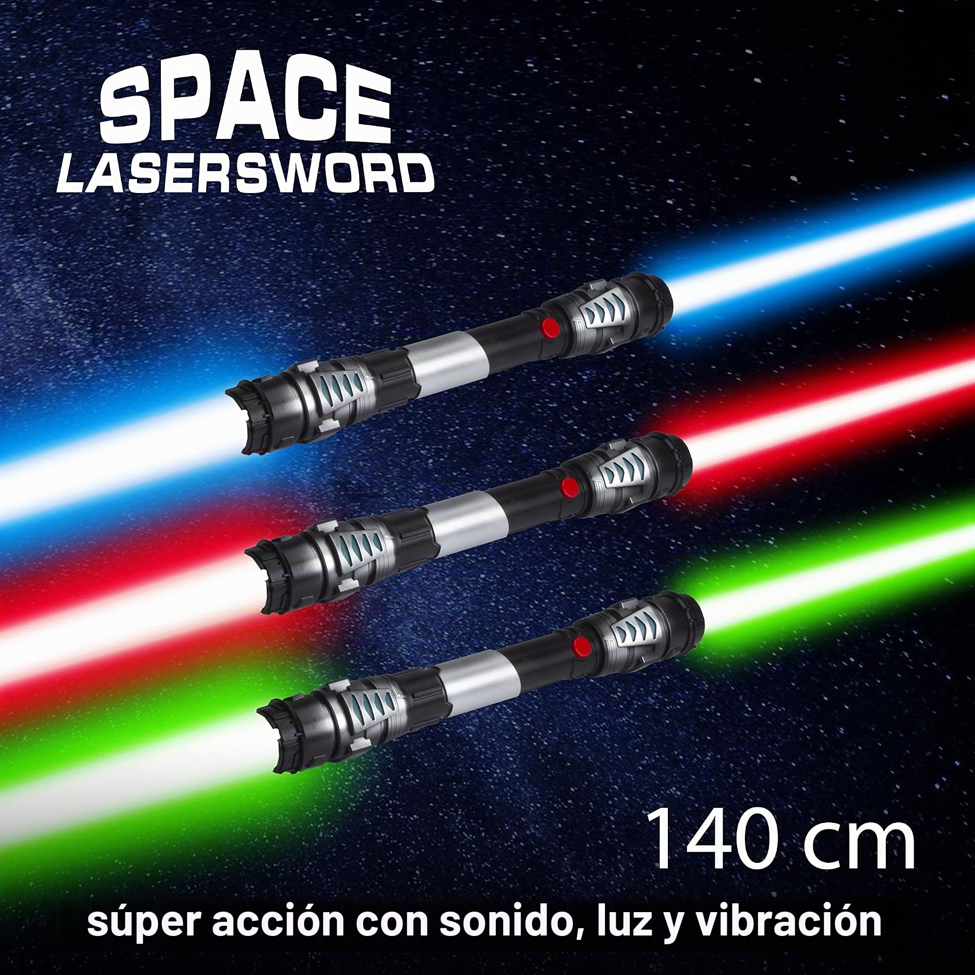 GOODS+GADGETS® Sable láser Doble Hoja 138 cm con Luz y Sonido | Hoja retráctil roja, chip de sonido integrado, funciona con 3 pilas AA - listo para usar al instante