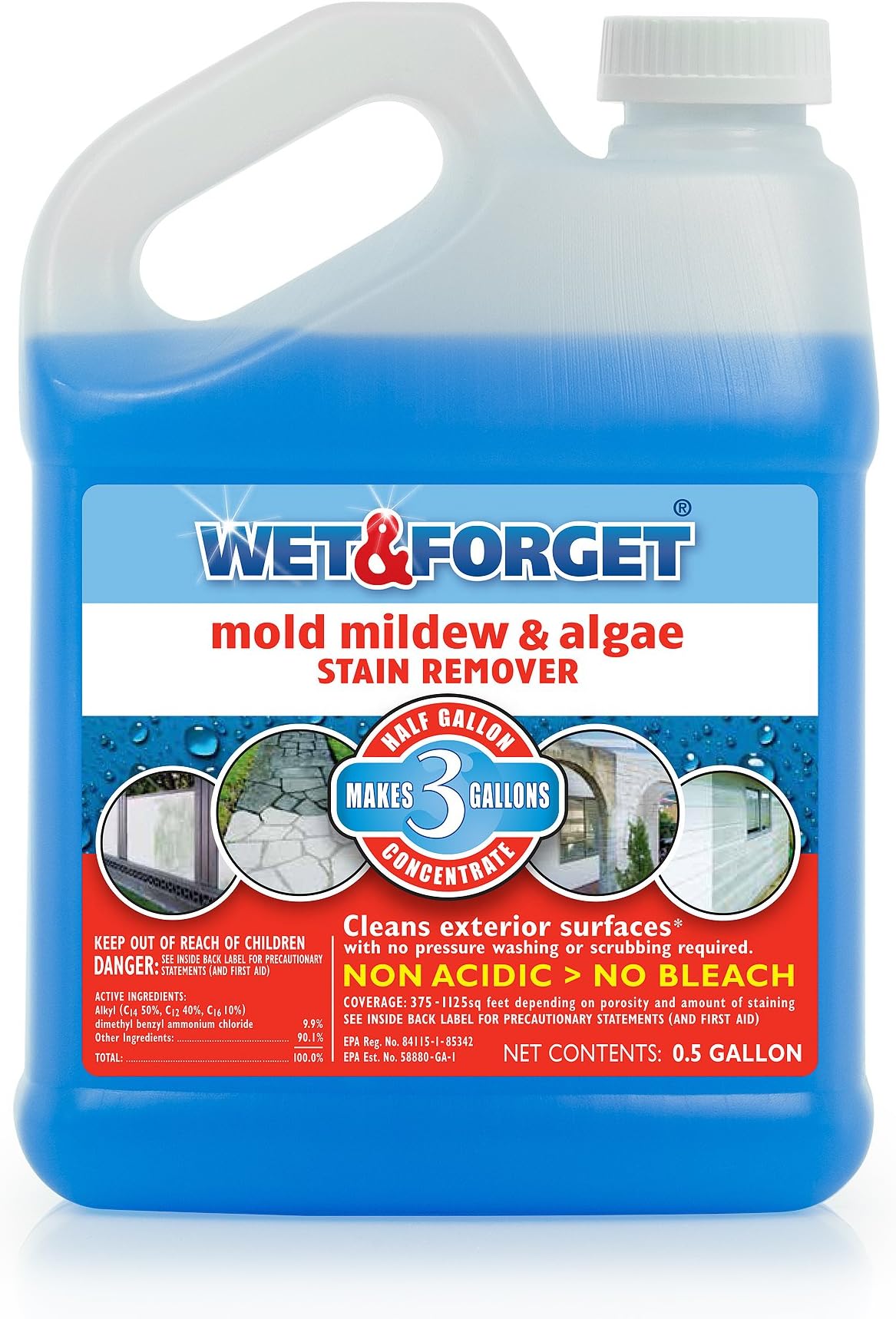 No Scrub Outdoor Cleaner for Easy Removal of Mold, Mildew and Algae Stains, Bleach-Free Formula, 0.5 Gallon Concentrate - Ships to California Only, 64 Fluid Ounces