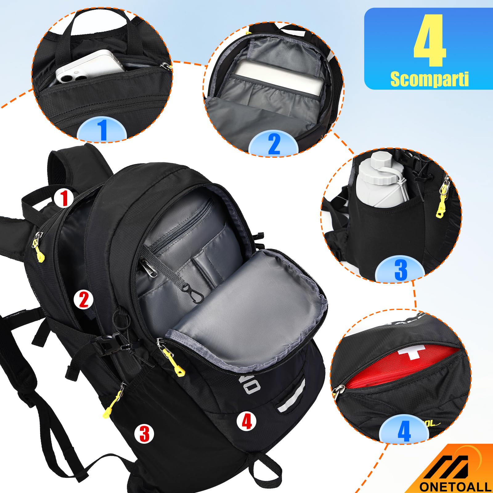 Zaino Trekking 20L 30 Litri, Zaino Montagna Antifurto con Coprizaino Impermeabile, Zaini Leggero Piccolo Uomo Donna per Escursionismo Hiking Viaggi Ciclismo Pendolarismo, Solo 500g 600g