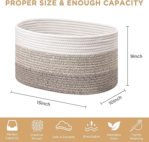 Miniatura 9 de UBBCARE Cestas de almacenamiento de cuerda de algodón, juego de 3 cubos de almacenamiento organizadores decorativos para guardería, ropa de bebé,