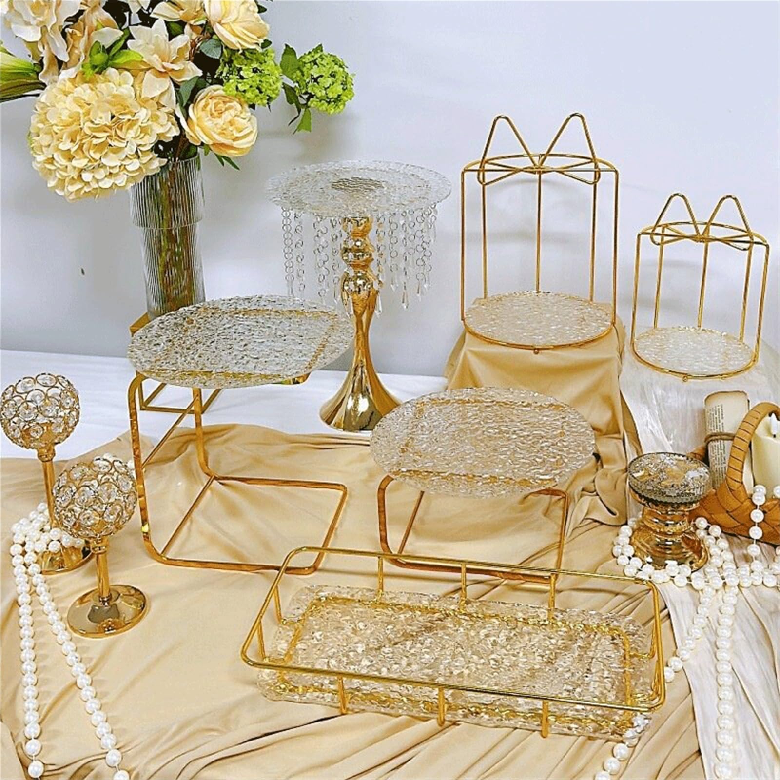 Té de la tarde Gold Transparent Cake Stand Decorative Display