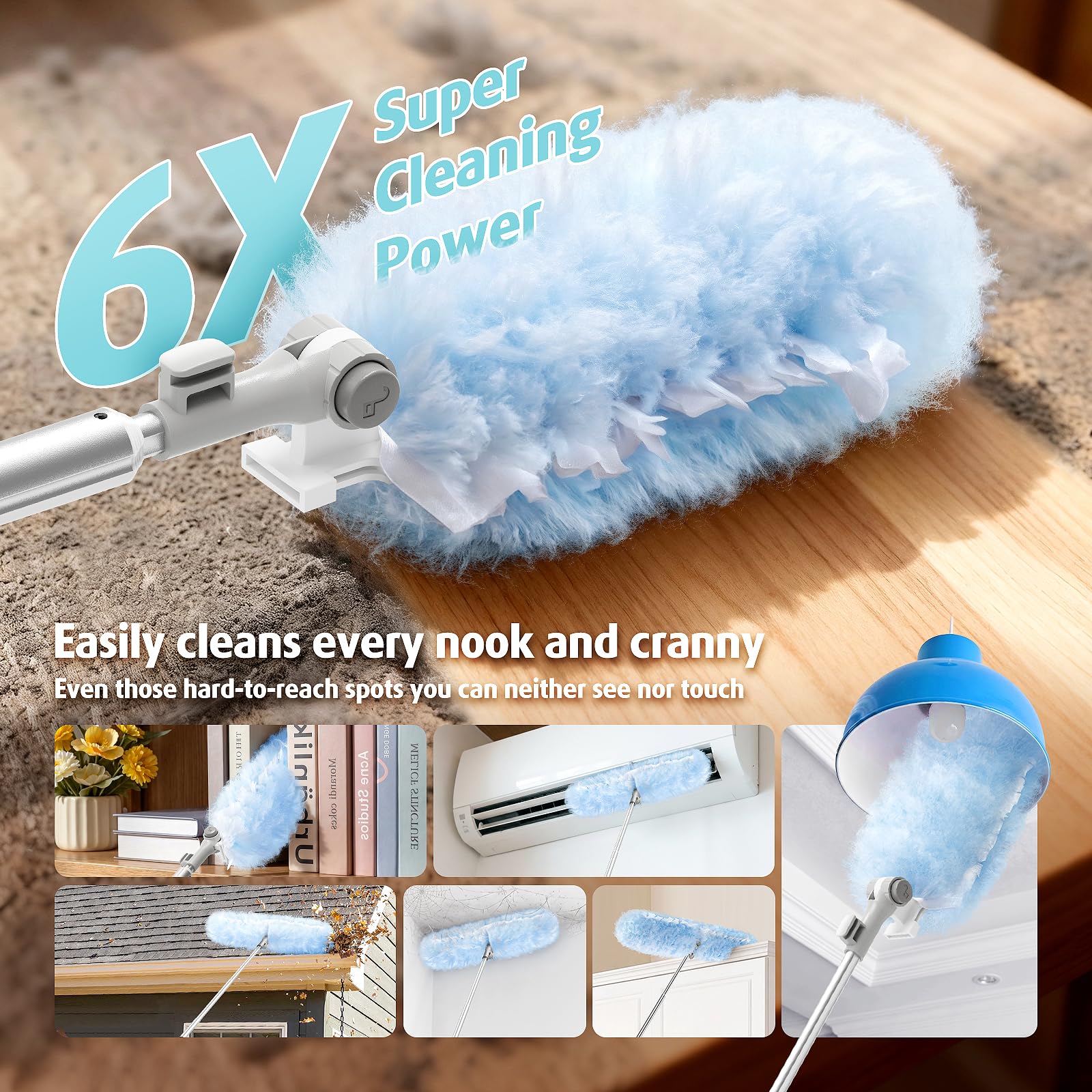 Mango de plumero extensible de 6 pies con 40 recambios, compatible con Swiffer Duster, almohadillas desechables de microfibra para limpieza del hogar, techo, ventilador, ventana, zonas de difícil