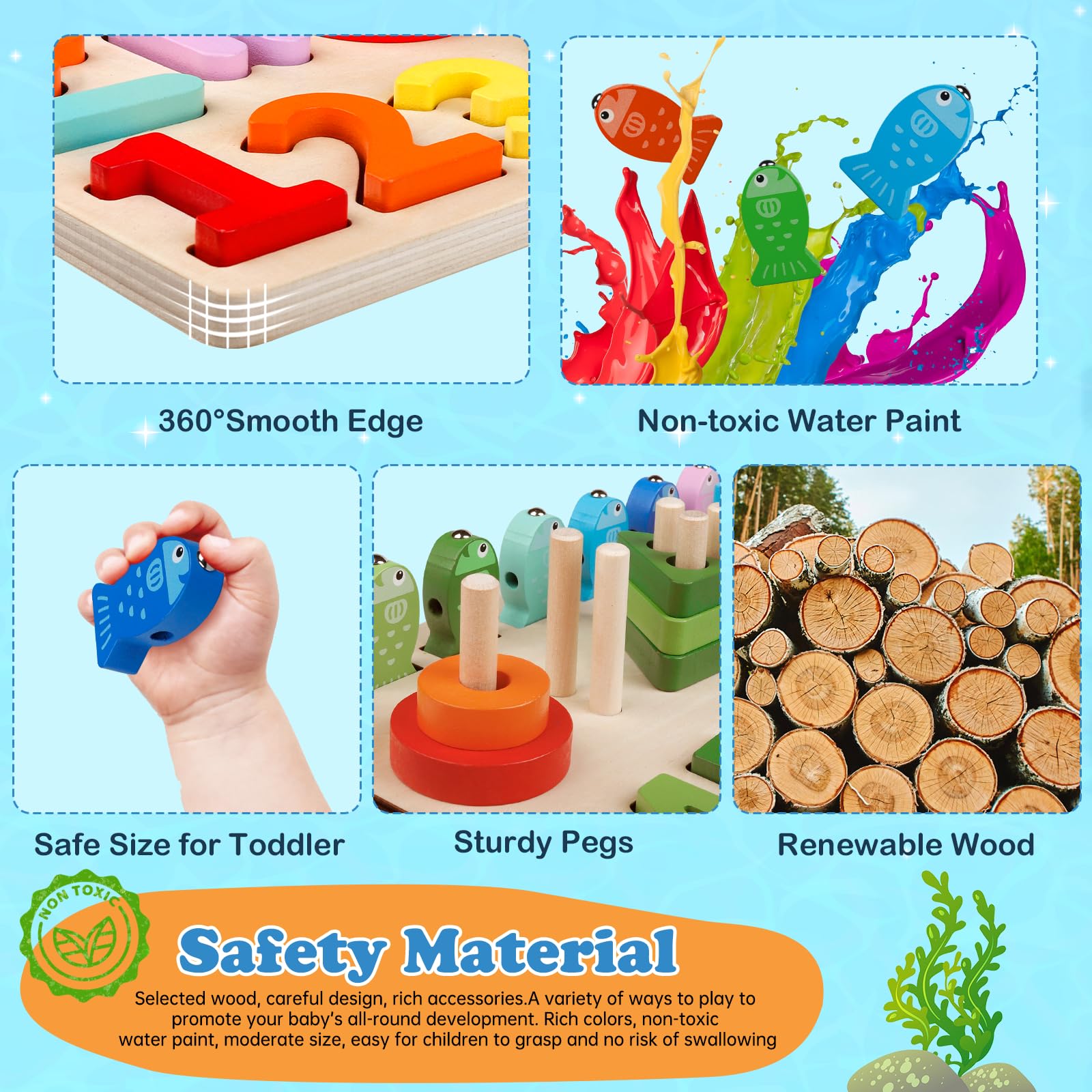 Giochi Montessori In Legno 5-in-1: Pesca Magnetica, Forme, Numeri E Colori Per Bambini 3-6 Anni - 6