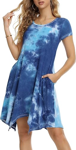 Miniatura 7 de Vestido de manga corta para mujer, estilo informal, holgado, suave, cuello redondo, vestido de camiseta con bolsillos